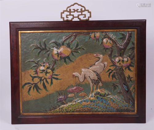 CHINESE ENAMEL CRANE AND PEACH ROS…