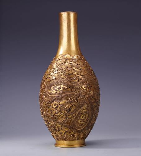 CHINESE GILT BRONZE DRAGON AND …