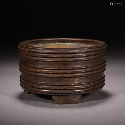 CHINESE BRONZE CYLINDERIAL CENSER WI…