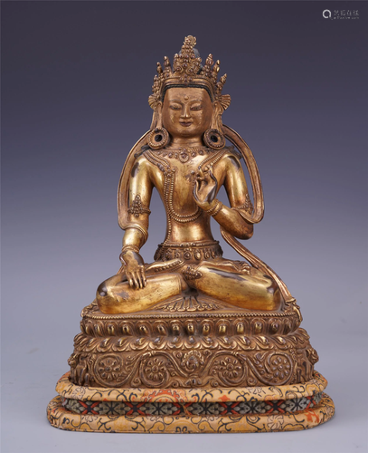 CHINESE GILT BRONZE SEATED SAKYAM…