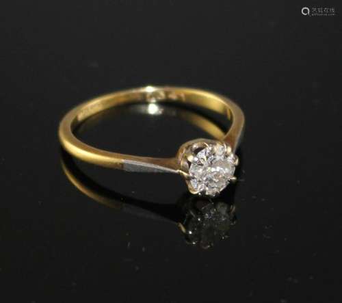 An 18ct and Pt. solitaire diamond ring, size R, gross weight 2.2 grams, stone weight estimated as