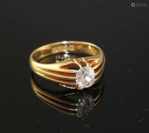 An Edwardian 18ct gold and claw set solitaire oval cut diamond ring, size P/Q, gross weight 5.1