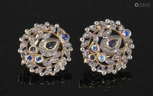 A pair of 20th century Indian style 18k yellow metal and 925 white metal, rose cut diamond and