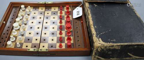 A late 19th century Jaques, London Travelling 'In Statu Quo' travelling chess set, the original