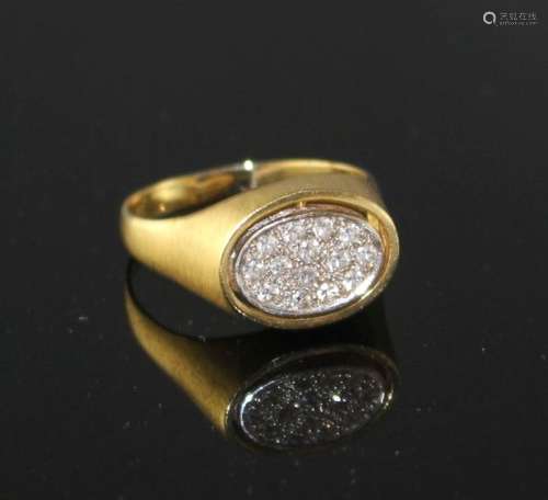 A 1970's 18ct gold, pave set diamond and black onyx set swivel head signet ring, size V, gross