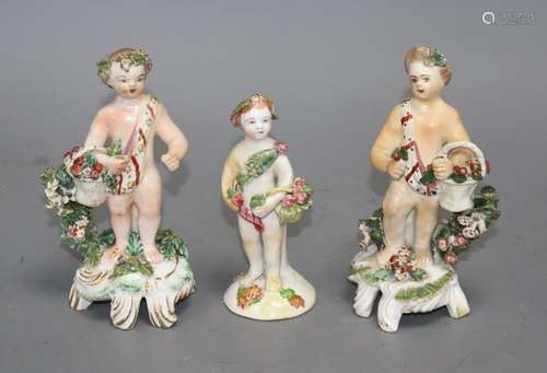 Three Bow porcelain figures of cherubs, c.1760-75, height 12 - 14.5cm Condition: The smallest figure