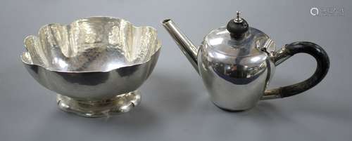 An Edwardian silver bachelor's? teapot, A&J Zimmerman, Birmingham, 1903 and an 800 standard