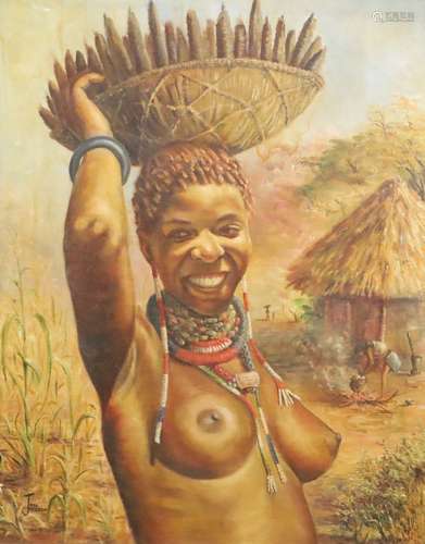 Joan Jocelyn, oil on canvas, Portrait of a South African Native woman, signed, 75 x 60cm