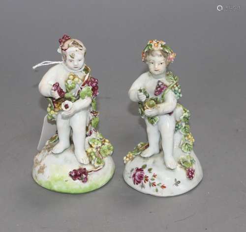 Two early Derby figures of cherubs, c.1756, H. 12cm Condition: Patch marks, both with tiny losses to