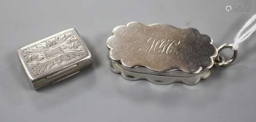 A Victorian silver rectangular vinaigrette, Edward Smith, Birmingham, 1846 and one other