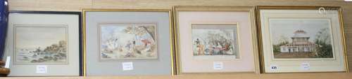 19th century English School, four watercolours, Indian study of a bungalow with annotations verso;