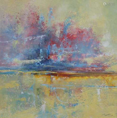 John Walker, oil on paper, 'Tribute to the sky', signed and dated '06, 46 x 45cm Condition: Some