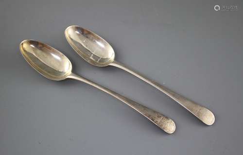 A pair of Georgian silver Old English pattern base marked tablespoons, maker W.T, circa 1770,