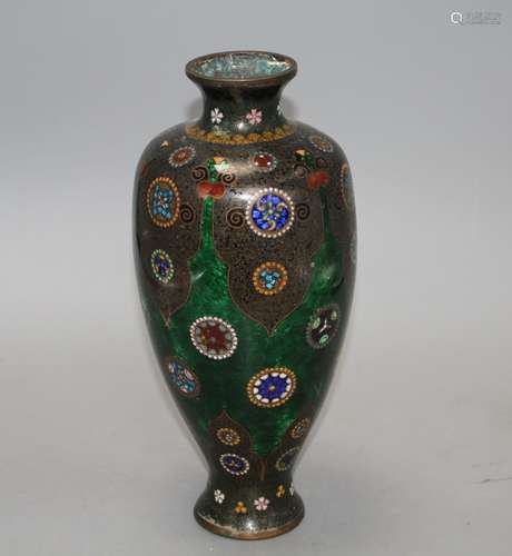 A Japanese cloisonne vase, with mons decoration, 27cm Condition: One distinct bruise going down to