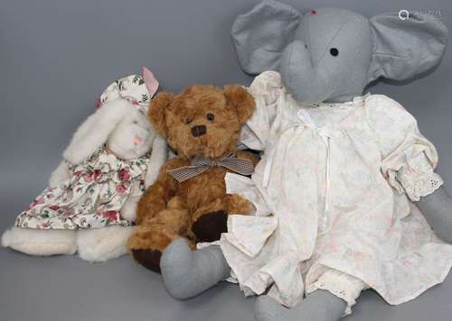 Soft toys including Boyds and others, a Merrythought Scottie pyjama case, with registered label,