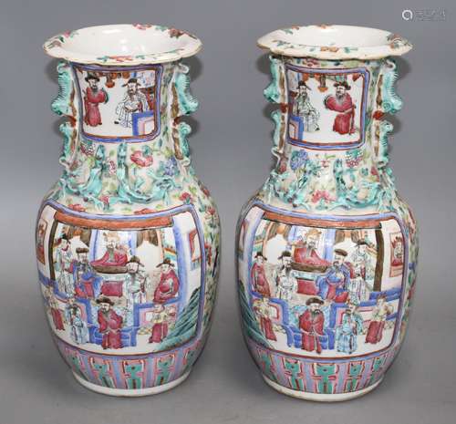 A pair of 19th century Chinese enamelled porcelain vases, height 34cm Condition: Firing spots