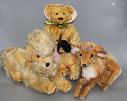 A group of assorted soft toys including teddy bears and soft toy pigs including Steiff Condition:- a