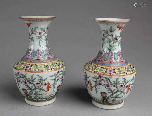 A Pair of Chinese Famille Rose Porcelain Vases