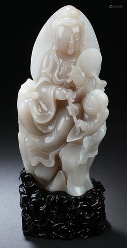 Chinese Carved Jade Guanyin Statue