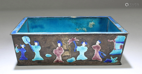 Chinese Silver Plated Enamel Rectangular Shaped