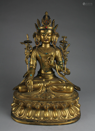 Chinese Gilt Bronze Bodhisattva Statue