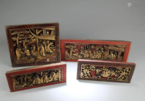 A Group of Four Chinese Carved Wooden …