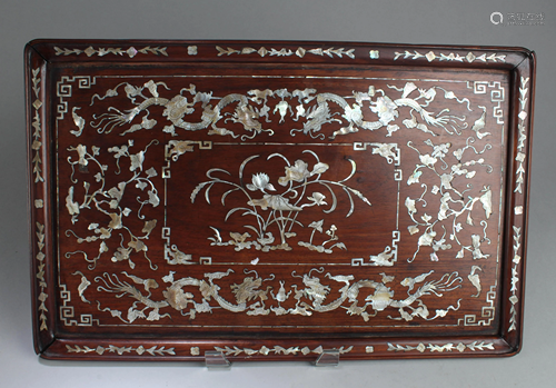 Antique Chinese Rosewood Tray with Moth…