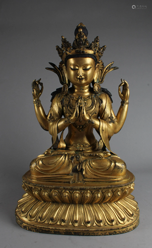 Chinese Gilt Bronze Bodhisattva Statue