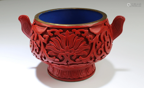 Chinese Cinnabar Lacquer Censer