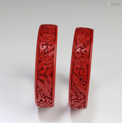 A Pair of Cinnabar Lazquer Bracelets