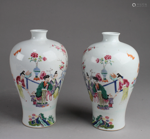 A Pair of Chinese Porcelain Meiping Vases