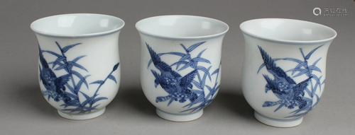 A Group of Three Blue & White Porcelain Cups