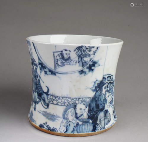 Chinese Blue & White Porcelain Brushpot