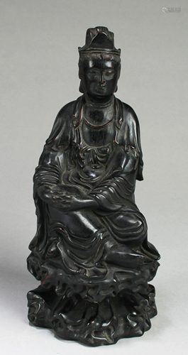 A Hardwood Guanyin Statue