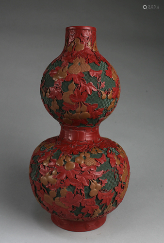 Chinese Cinnabar Lacquer Double Gourd Vase