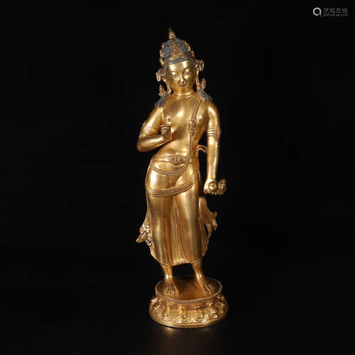 清代铜鎏金弥勒菩萨造像