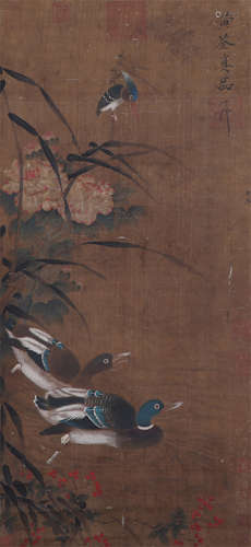 CHINESE HANGING SCROLL PAINTING OF FLOWER AND BIRD BY HUANG QUAN