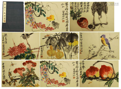 FORTY-TWO CHINESE PAINTING ALBUM OF FLOWER AND BIRD BY QI BAISHI