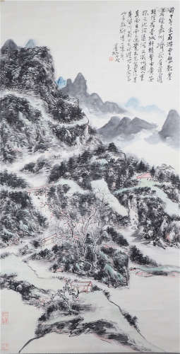 CHINESE INK AND COLOR PAINTING OF LANDSCAPE BY HUANG BINHONG