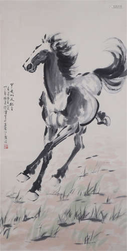 CHINESE INK AND COLOR PAINTING OF RUNNING HORSE BY XU BEIHONG