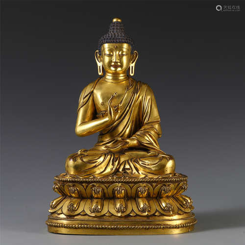 CHINESE GILT BRONZE SAKYAMUNI WITH MARK