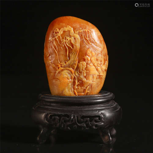 CHINESE TIANHUANG STONE CARVED FIGURE & LANDSCAPE TABLE ITEM