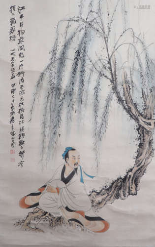 CHINESE PAINTING OF SCHOLAR UNDER THE WILLOWS BY ZHANG DAQIAN