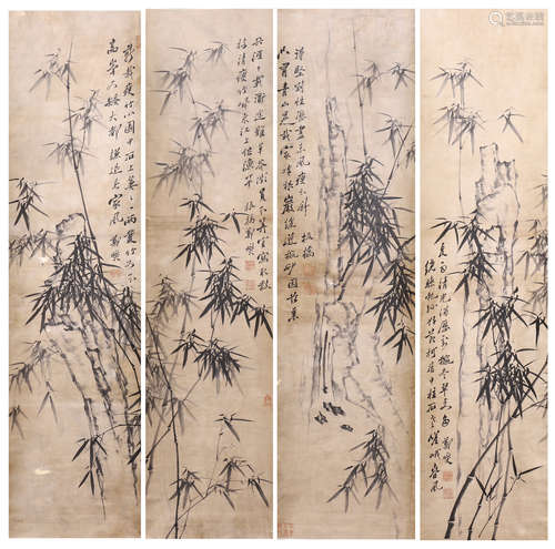 SET OF 4 CHINESE PAINTING OF BAMBOOS BY ZHENG BANQIAO