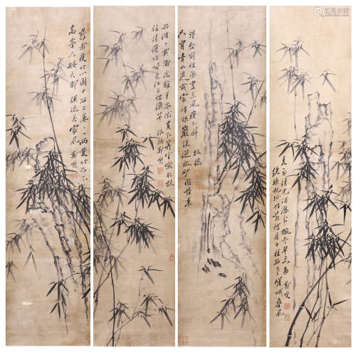 SET OF 4 CHINESE PAINTING OF BAMBOOS BY ZHENG BANQIAO