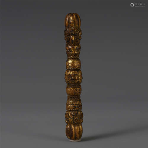 CHINESE AGALWOOD CARVED GILT LACQUERED VARAJ PESTLE