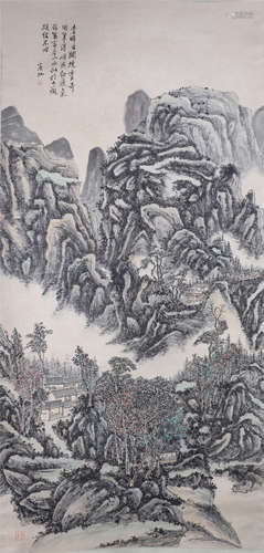 CHINESE HANGING SCROLL INK PAINTING OF HUANG BINHONG