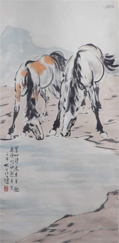 CHINESE INK AND COLOR PAINTING OF RUNNING STEEDS BY XU BEIHONG