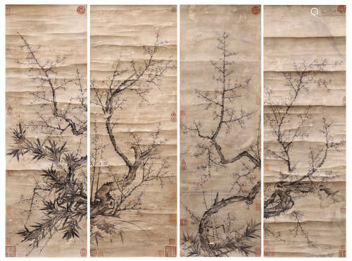 SET OF 4 CHINESE PAINTING OF PLUM BLOSSOMMING
