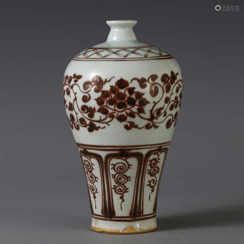 CHINESE PORCELAIN RED UNDER GLAZE FLOWER MEIPING VASE